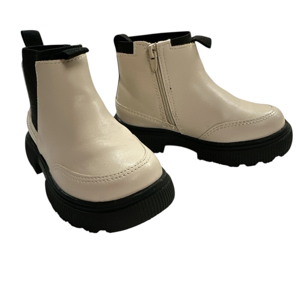 Zara Little Girls Cream and Black Zippered Booties Size 23 Preowned